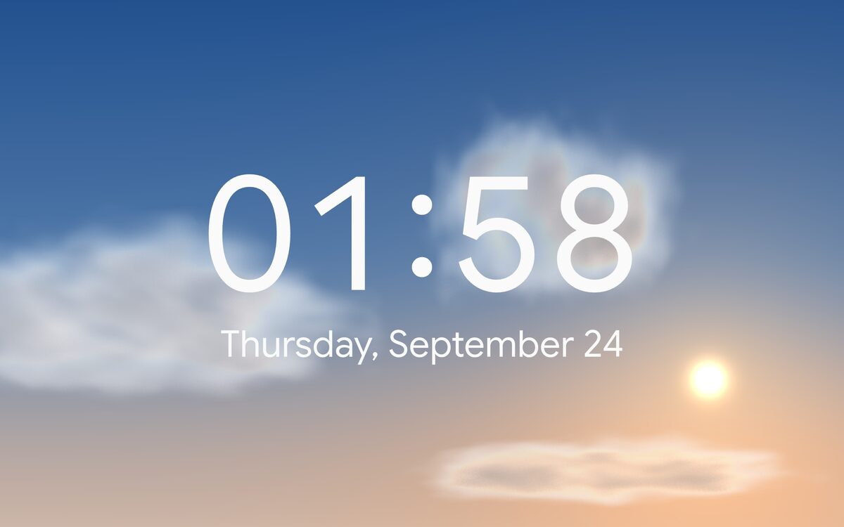 Weather Mood screensaver with a cloudy sky at dawn